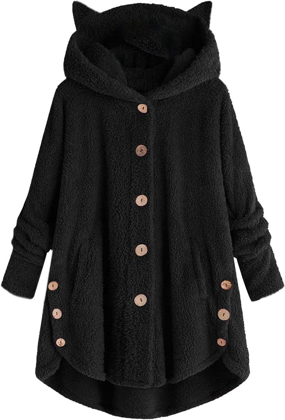 Womens Warm Fleece Jackets Fuzzy Hooded Casual Loose Coats Ladies Fall Winter Cardigan Sweaters Outerwear with Pockets