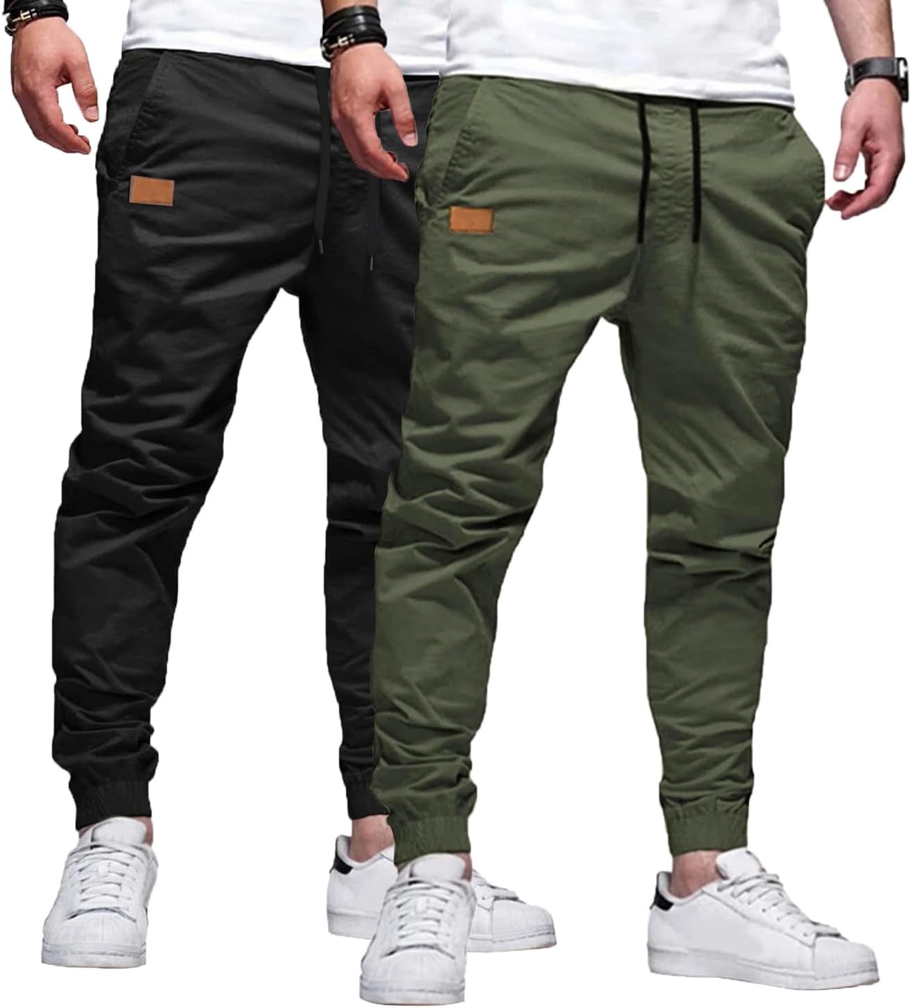 Mens Casual Joggers Pants - Cotton Drawstring Chino Cargo Pants Hiking Outdoor Twill Track Jogging Sweatpants Pants