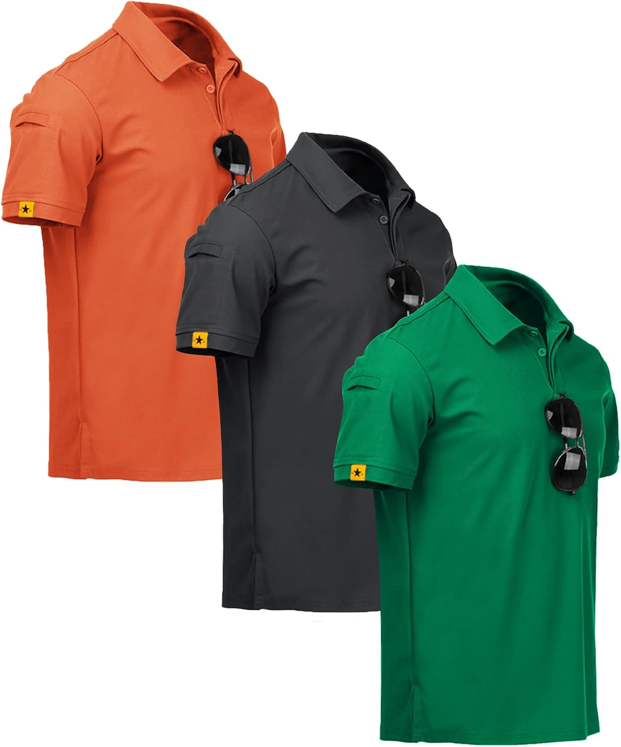 3 Pack Mens Polo Shirt Short Sleeve Sports Performance Business Casual Golf Shirts for Men Collared Tactical T-Shirts