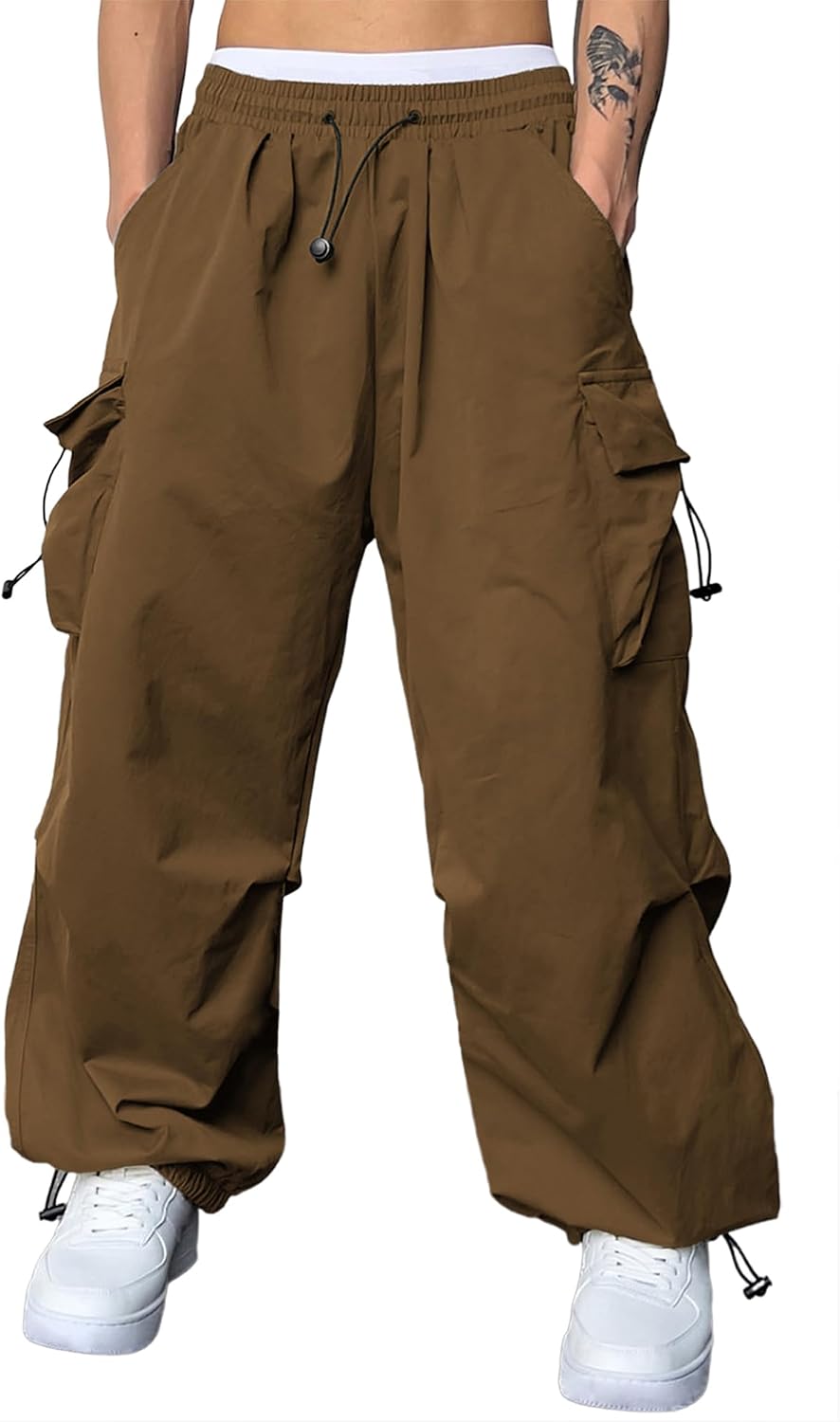 Men's Baggy Cargo Pants Trendy Casual Parachute Pant Loose Fit Harem Joggers with Pockets for Streetwear
