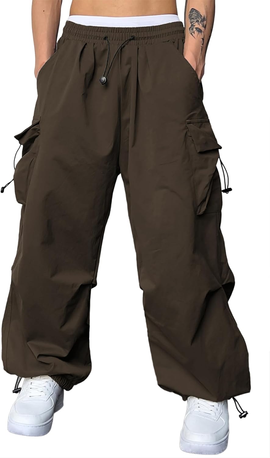 Men's Baggy Cargo Pants Trendy Casual Parachute Pant Loose Fit Harem Joggers with Pockets for Streetwear