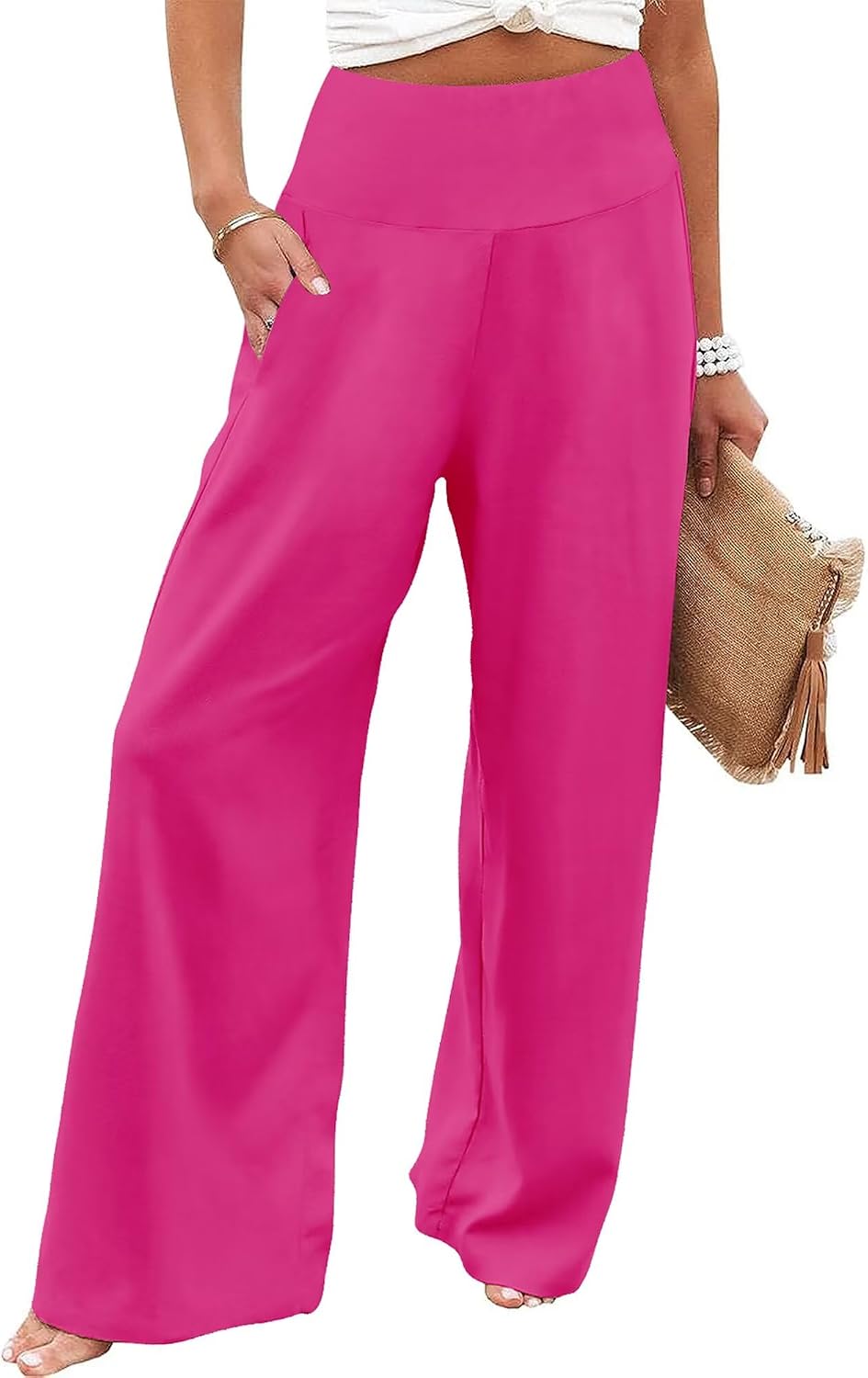 Women's Palazzo Lounge Pants Casual Wide Leg Pants High Waist Flowy Toursers with Pockets