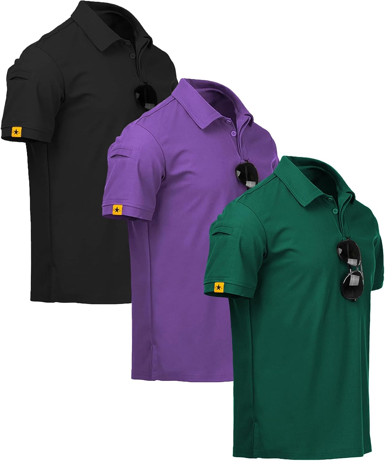 3 Pack Mens Polo Shirt Short Sleeve Sports Performance Business Casual Golf Shirts for Men Collared Tactical T-Shirts