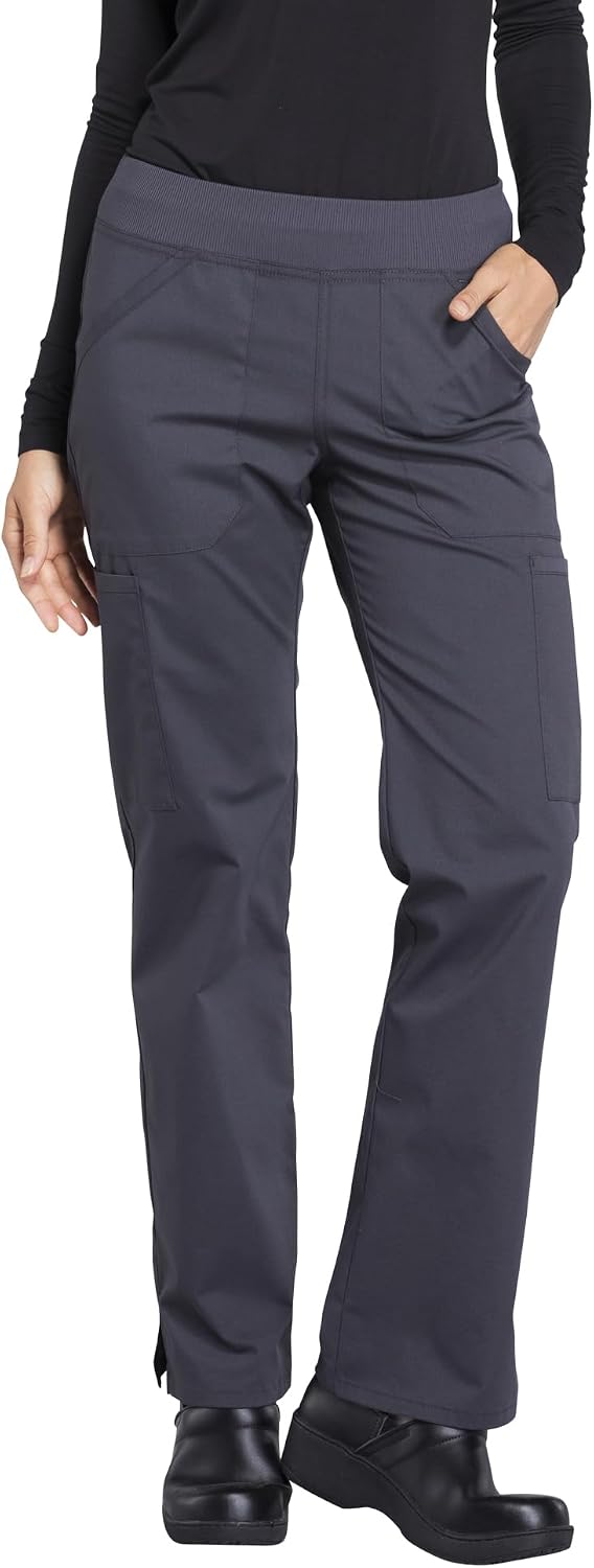 Scrubs For Women Mid Rise Straight Leg Pull On Bottoms with Soft Fabric 2-Way Stretch & 6 Pocket Work Pants - WW170