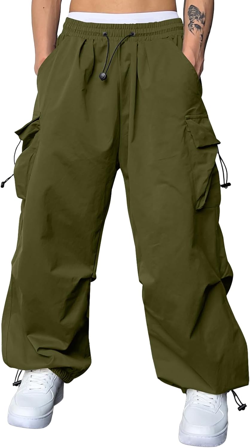 Men's Baggy Cargo Pants Trendy Casual Parachute Pant Loose Fit Harem Joggers with Pockets for Streetwear