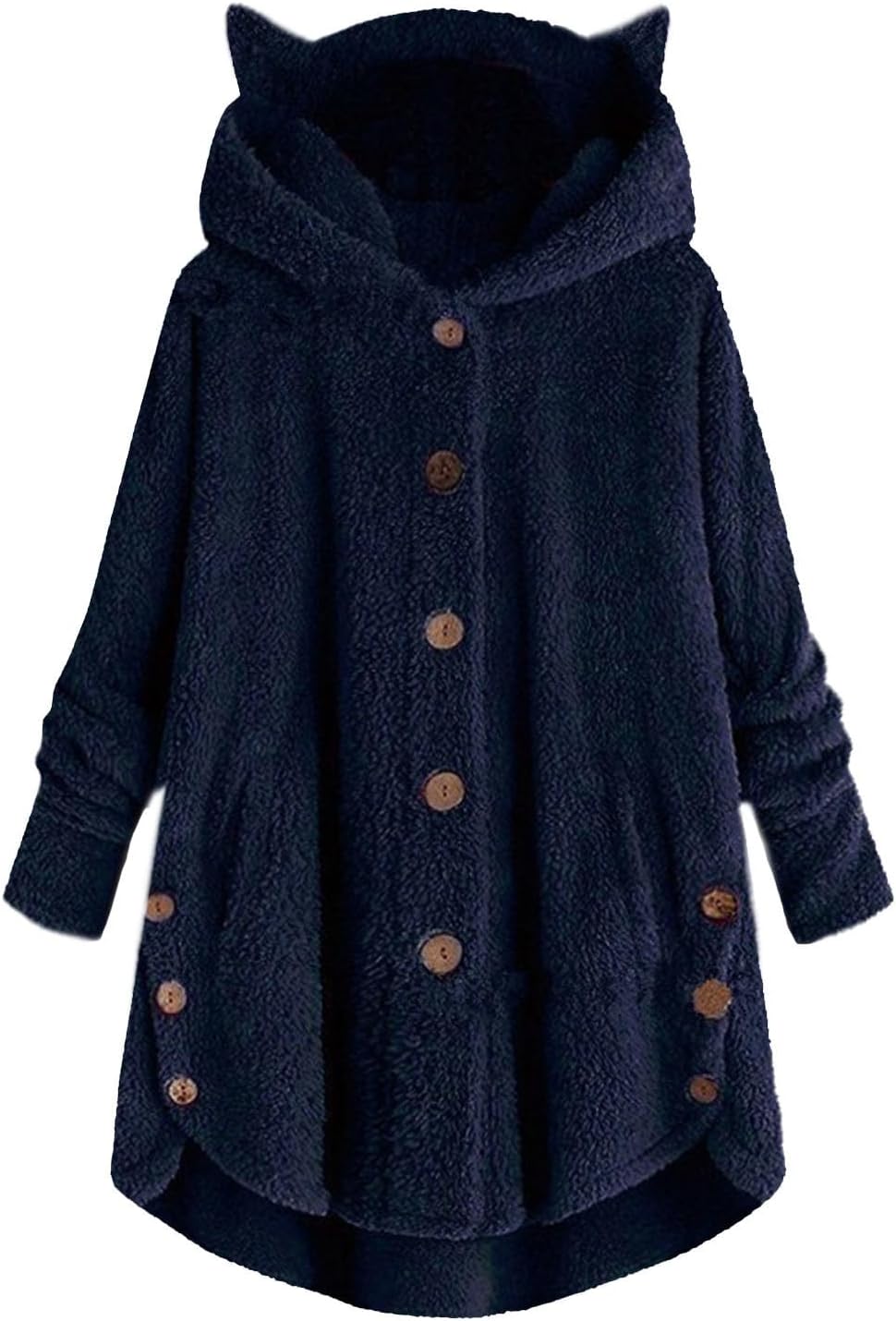 Womens Warm Fleece Jackets Fuzzy Hooded Casual Loose Coats Ladies Fall Winter Cardigan Sweaters Outerwear with Pockets