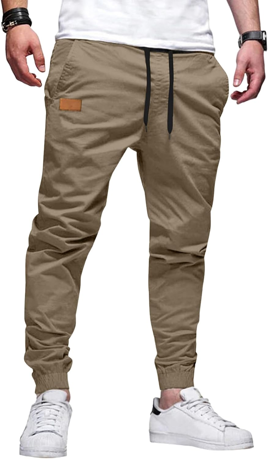 Mens Casual Joggers Pants - Cotton Drawstring Chino Cargo Pants Hiking Outdoor Twill Track Jogging Sweatpants Pants