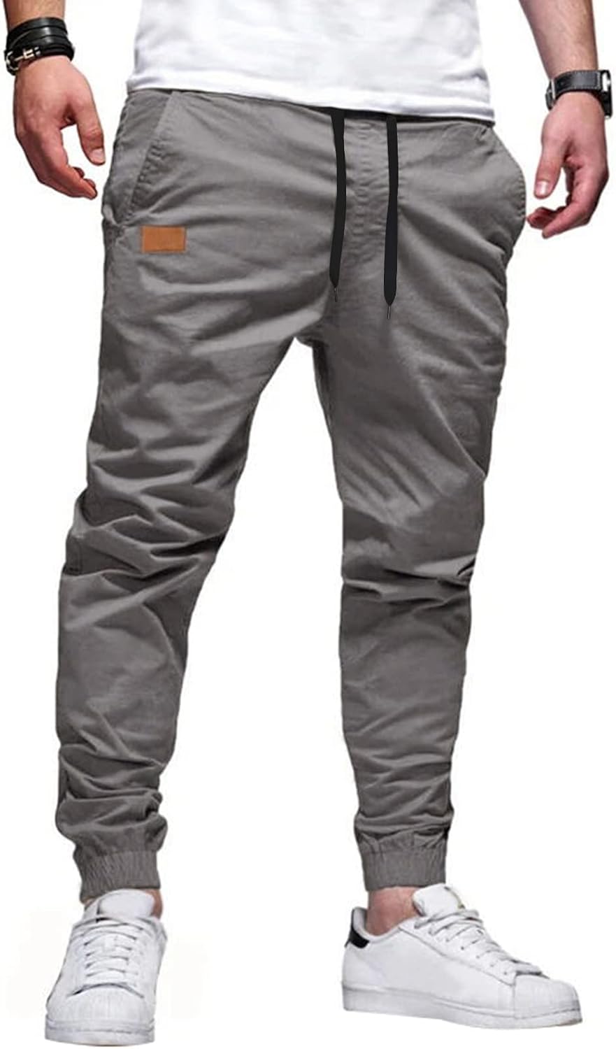 Mens Casual Joggers Pants - Cotton Drawstring Chino Cargo Pants Hiking Outdoor Twill Track Jogging Sweatpants Pants