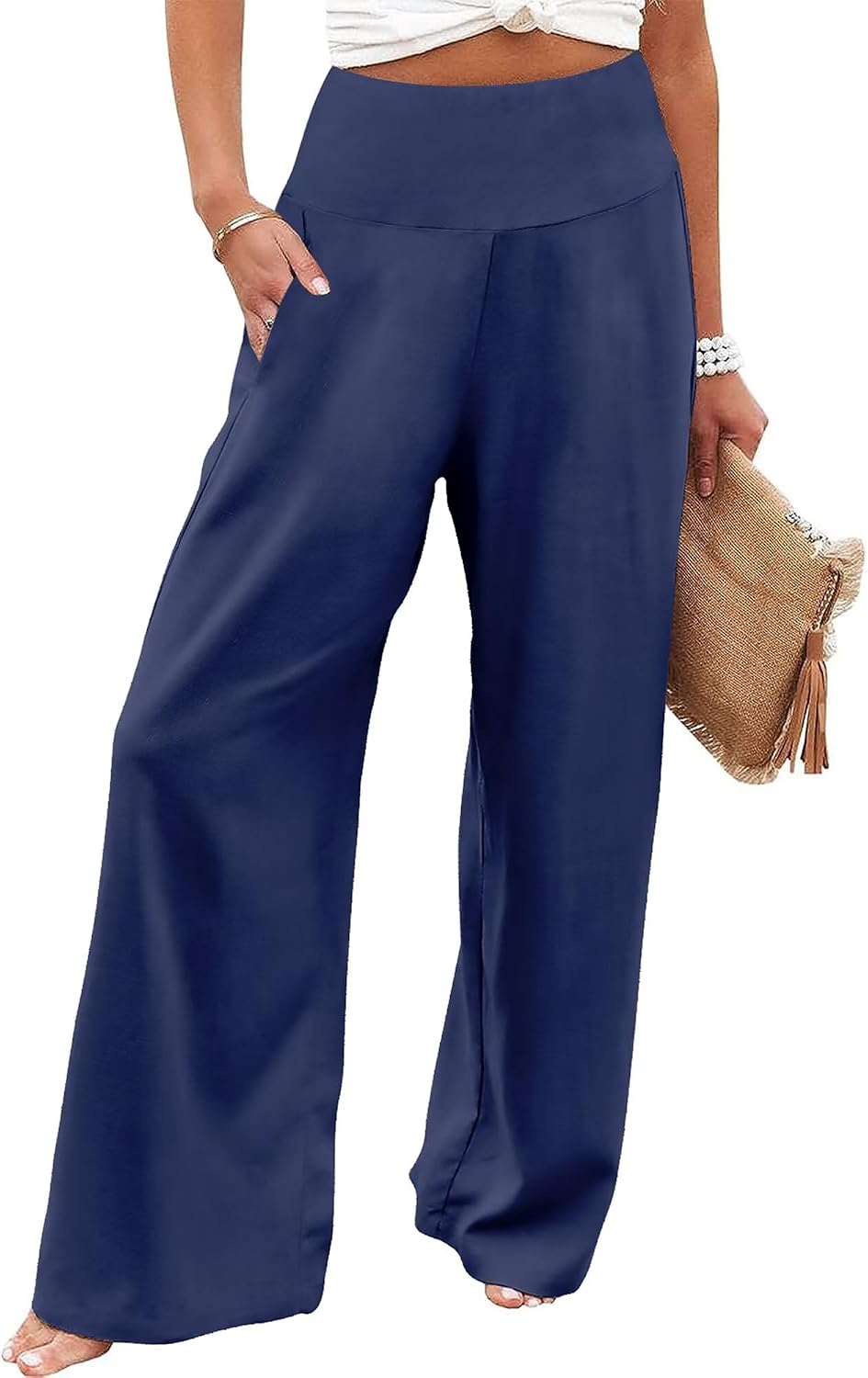 Women's Palazzo Lounge Pants Casual Wide Leg Pants High Waist Flowy Toursers with Pockets