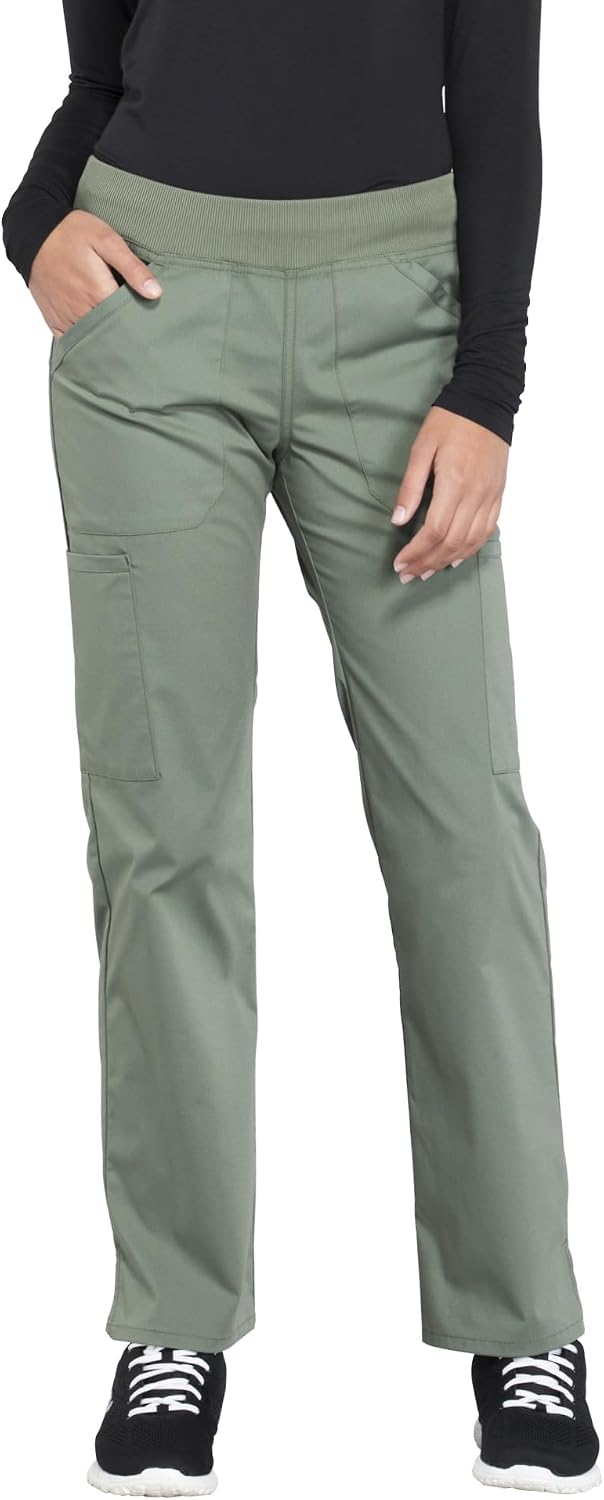 Scrubs For Women Mid Rise Straight Leg Pull On Bottoms with Soft Fabric 2-Way Stretch & 6 Pocket Work Pants - WW170