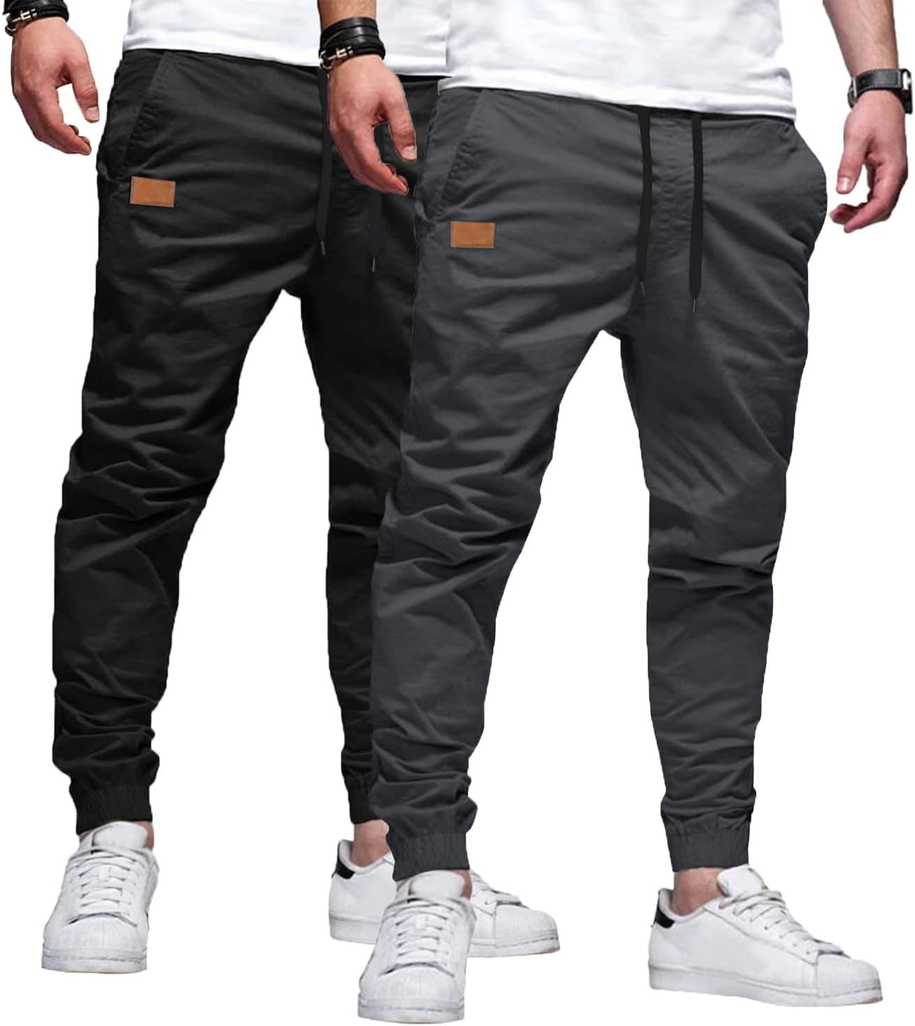 Mens Casual Joggers Pants - Cotton Drawstring Chino Cargo Pants Hiking Outdoor Twill Track Jogging Sweatpants Pants
