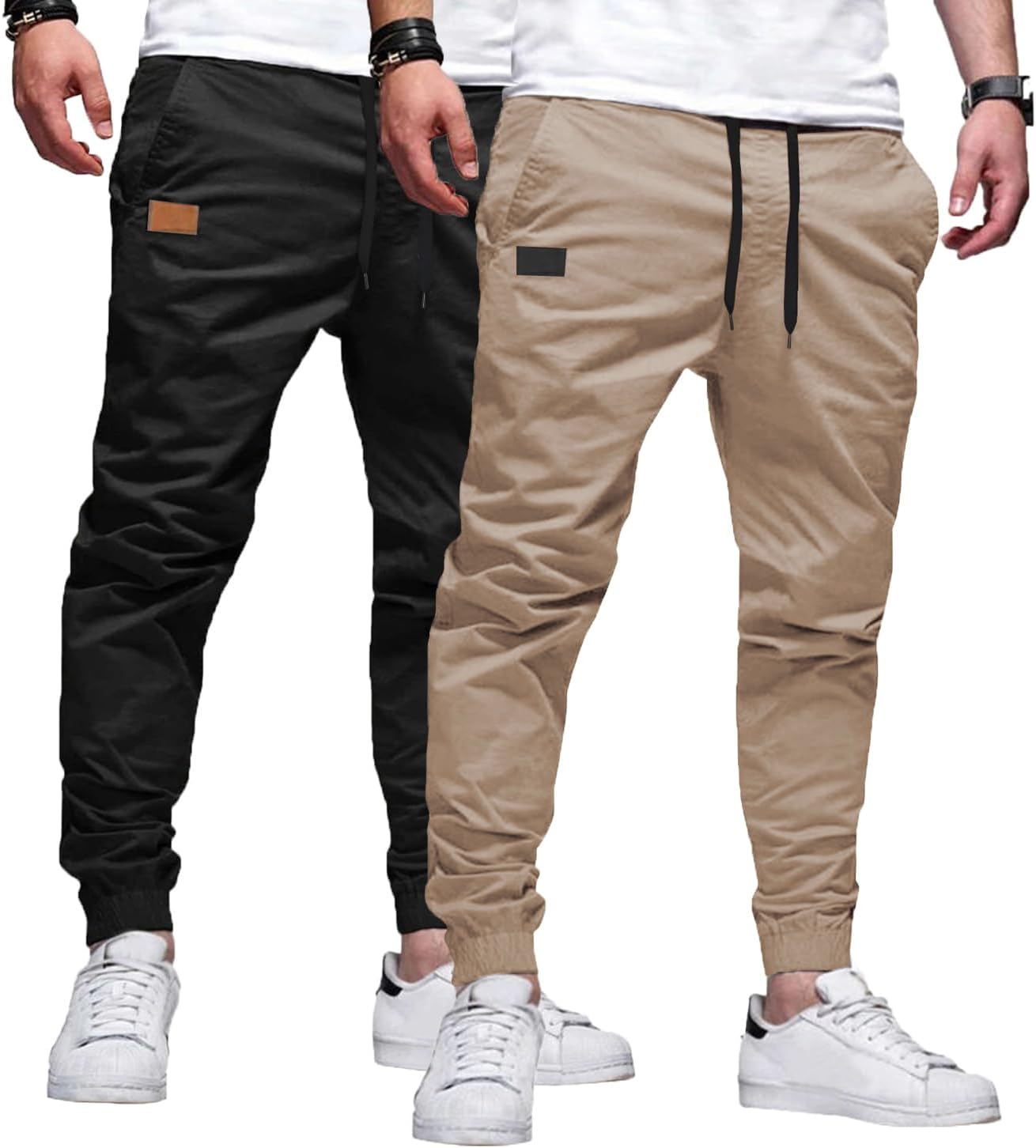 Mens Casual Joggers Pants - Cotton Drawstring Chino Cargo Pants Hiking Outdoor Twill Track Jogging Sweatpants Pants