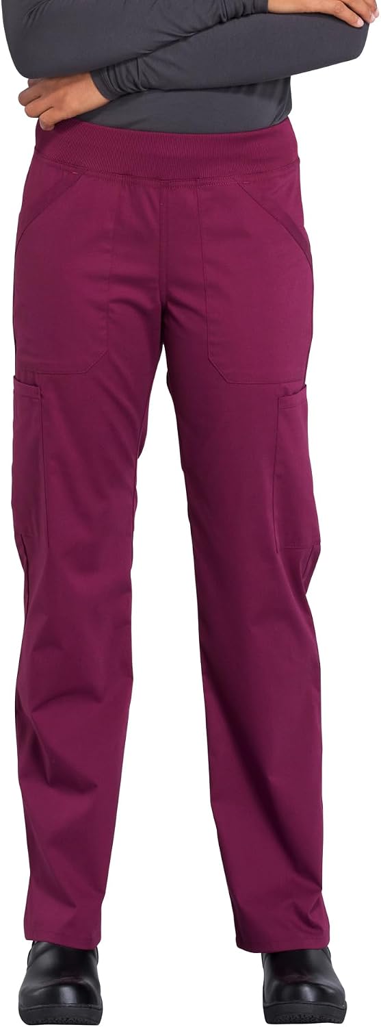 Scrubs For Women Mid Rise Straight Leg Pull On Bottoms with Soft Fabric 2-Way Stretch & 6 Pocket Work Pants - WW170