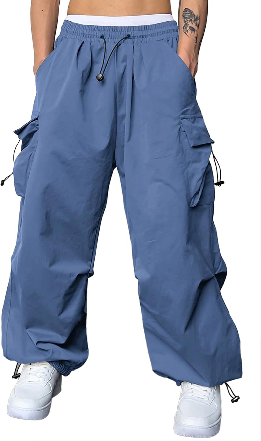 Men's Baggy Cargo Pants Trendy Casual Parachute Pant Loose Fit Harem Joggers with Pockets for Streetwear
