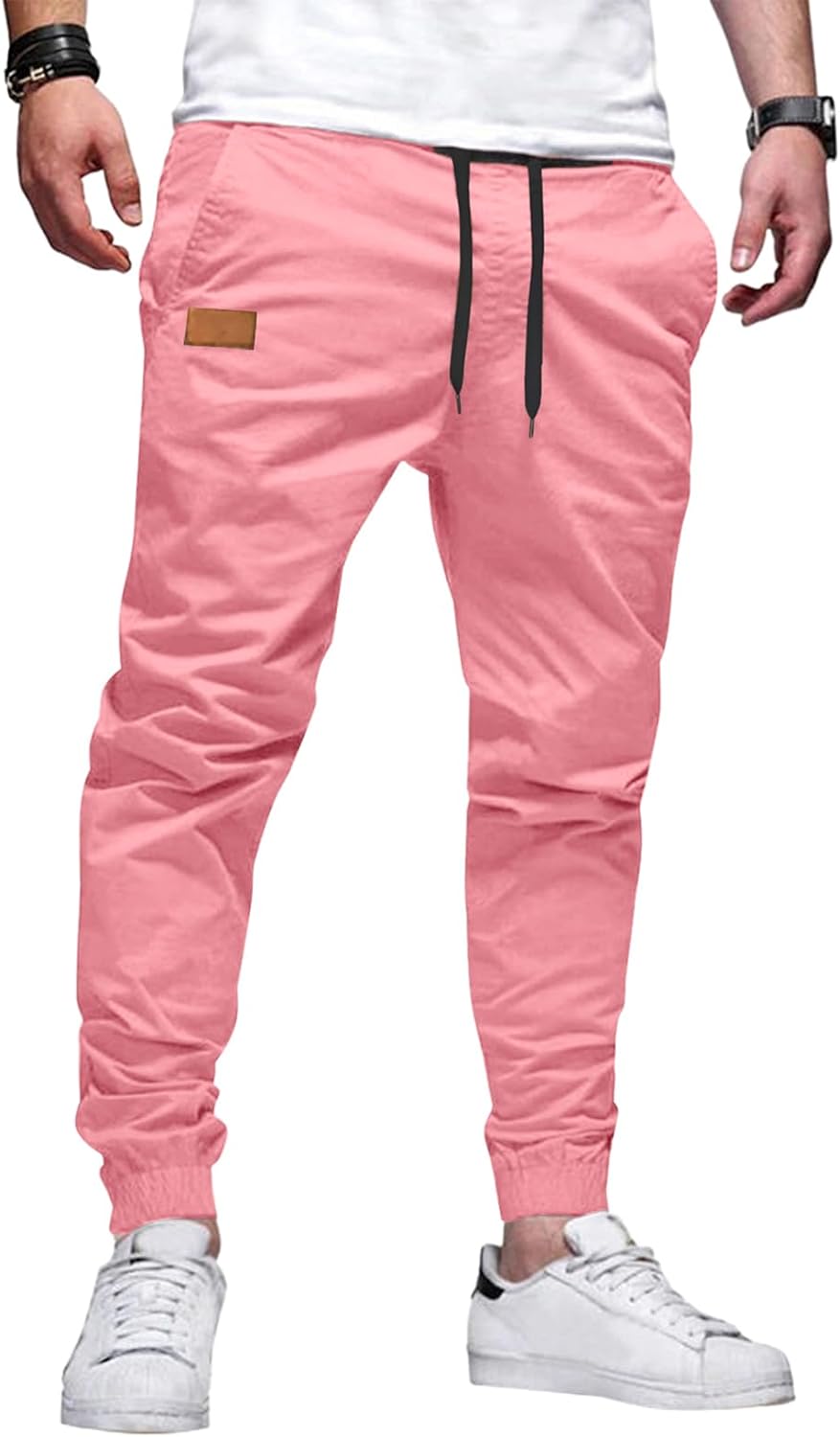 Mens Casual Joggers Pants - Cotton Drawstring Chino Cargo Pants Hiking Outdoor Twill Track Jogging Sweatpants Pants