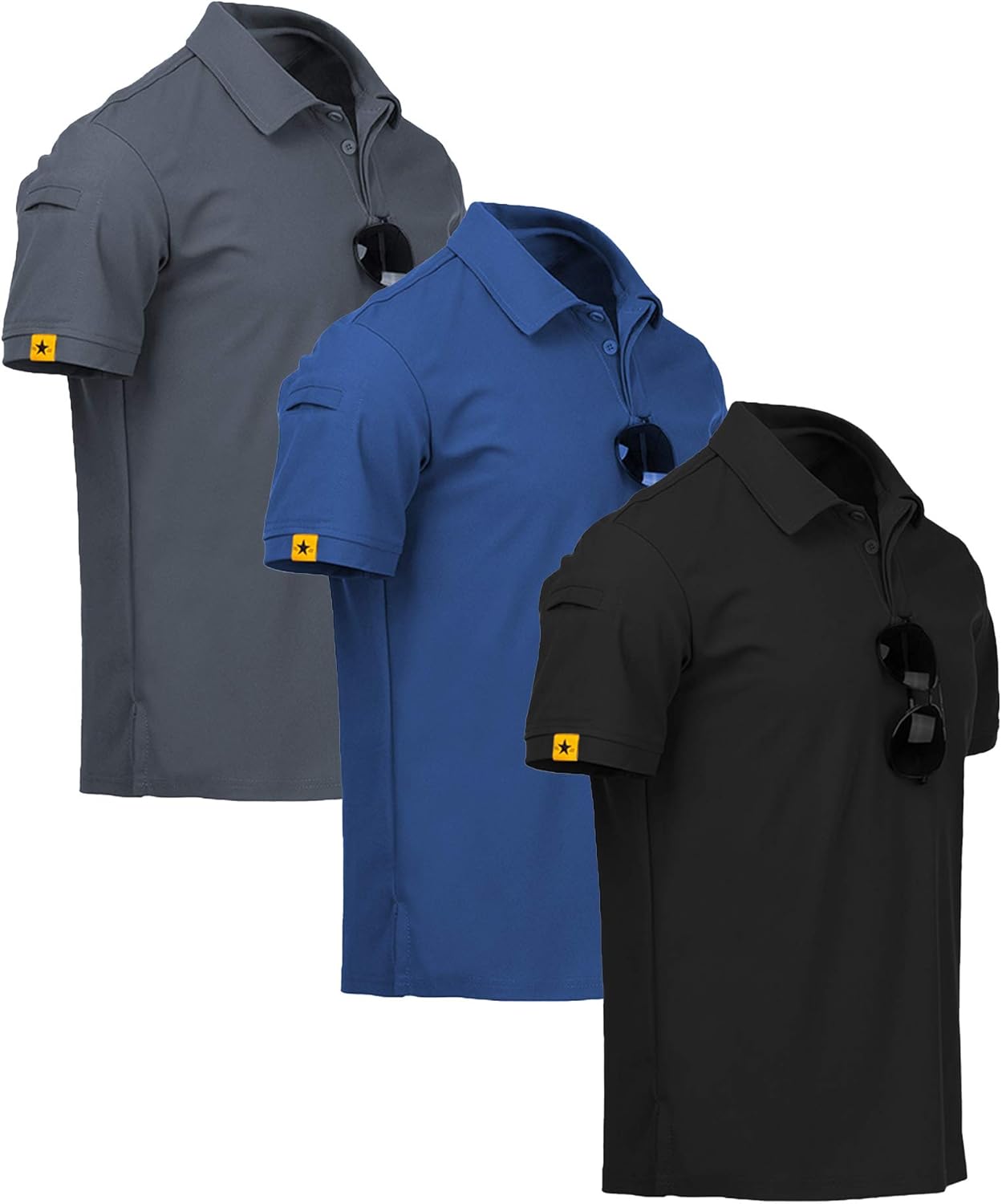 3 Pack Mens Polo Shirt Short Sleeve Sports Performance Business Casual Golf Shirts for Men Collared Tactical T-Shirts