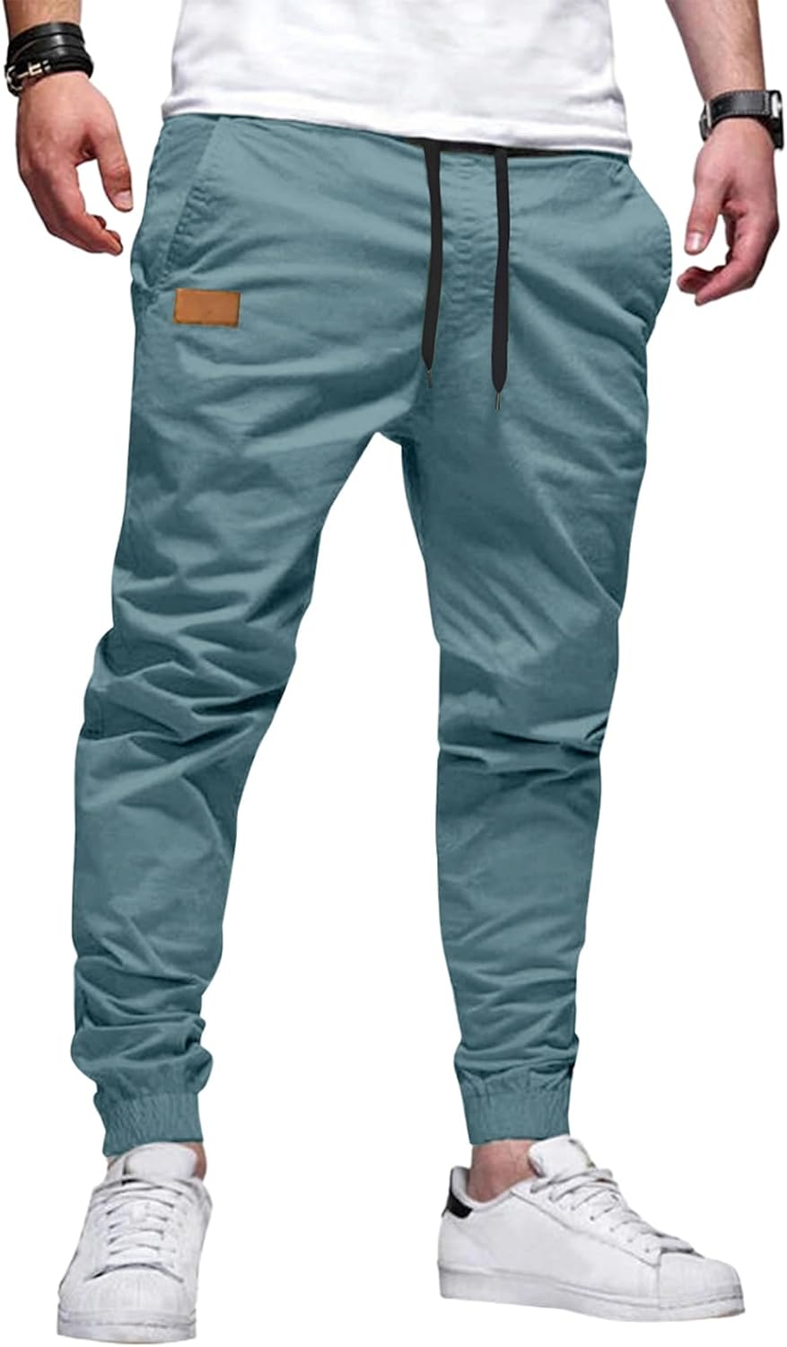 Mens Casual Joggers Pants - Cotton Drawstring Chino Cargo Pants Hiking Outdoor Twill Track Jogging Sweatpants Pants