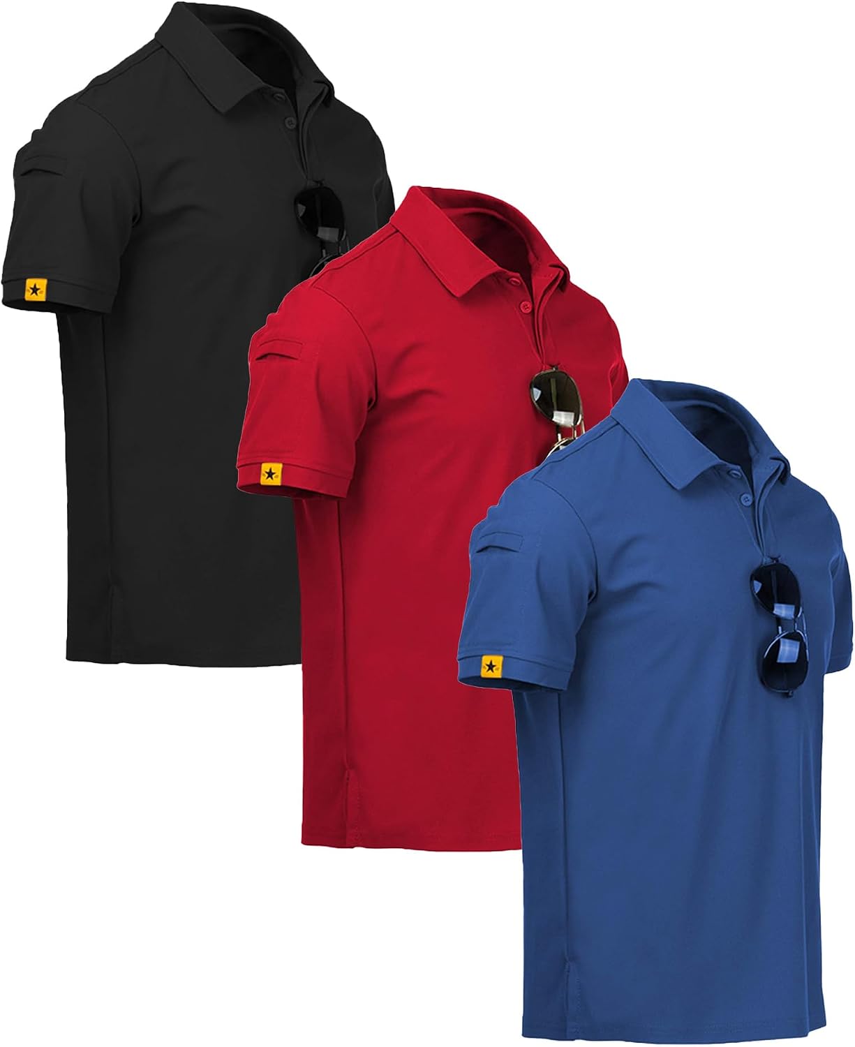 3 Pack Mens Polo Shirt Short Sleeve Sports Performance Business Casual Golf Shirts for Men Collared Tactical T-Shirts