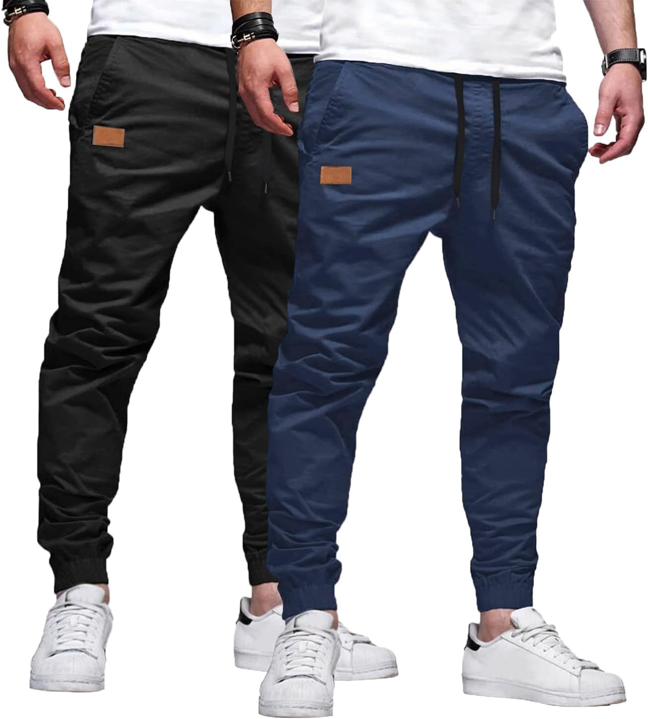 Mens Casual Joggers Pants - Cotton Drawstring Chino Cargo Pants Hiking Outdoor Twill Track Jogging Sweatpants Pants