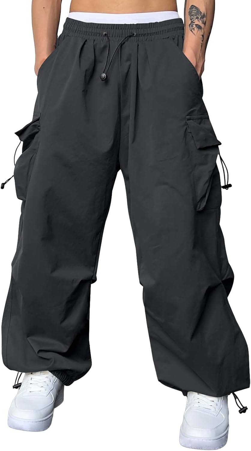 Men's Baggy Cargo Pants Trendy Casual Parachute Pant Loose Fit Harem Joggers with Pockets for Streetwear