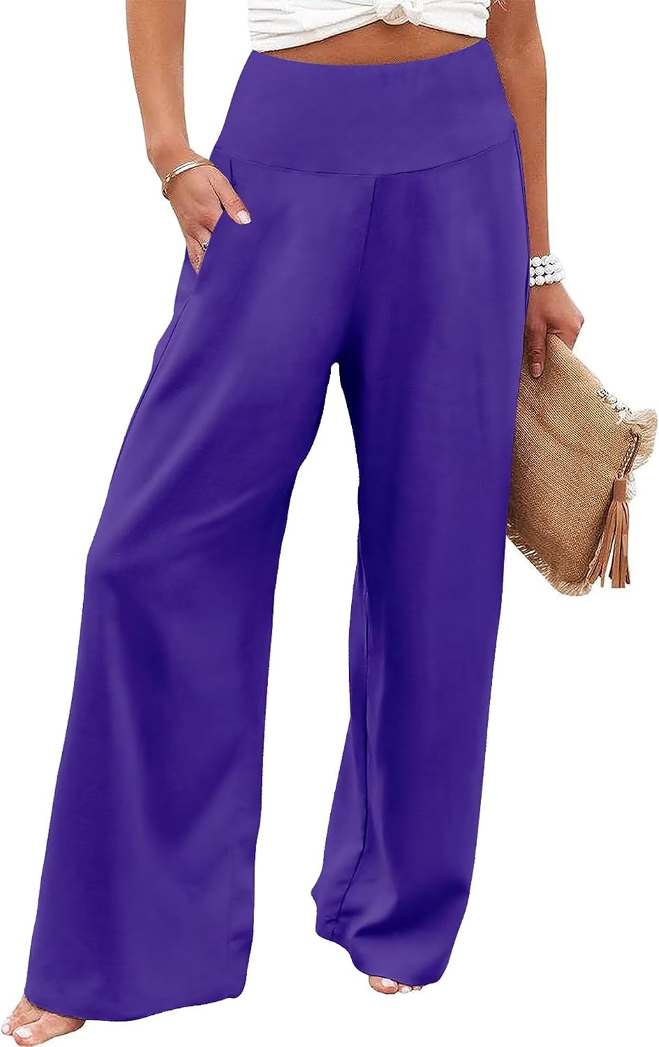 Women's Palazzo Lounge Pants Casual Wide Leg Pants High Waist Flowy Toursers with Pockets