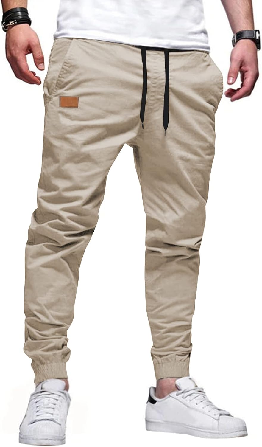 Mens Casual Joggers Pants - Cotton Drawstring Chino Cargo Pants Hiking Outdoor Twill Track Jogging Sweatpants Pants