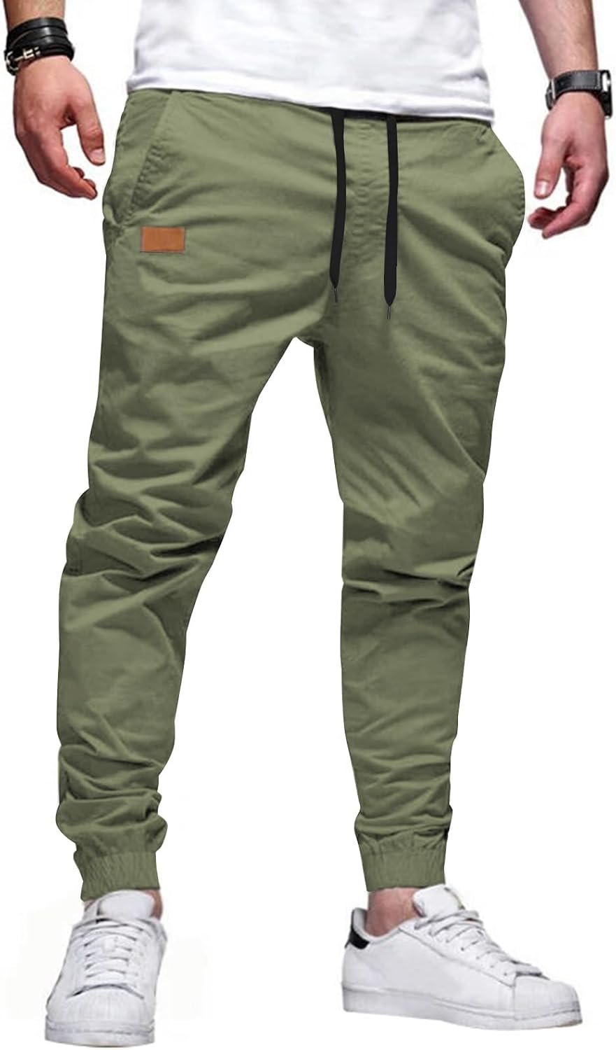 Mens Casual Joggers Pants - Cotton Drawstring Chino Cargo Pants Hiking Outdoor Twill Track Jogging Sweatpants Pants