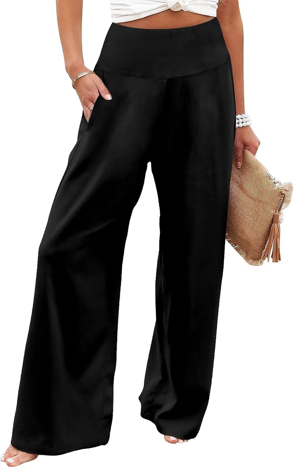 Women's Palazzo Lounge Pants Casual Wide Leg Pants High Waist Flowy Toursers with Pockets