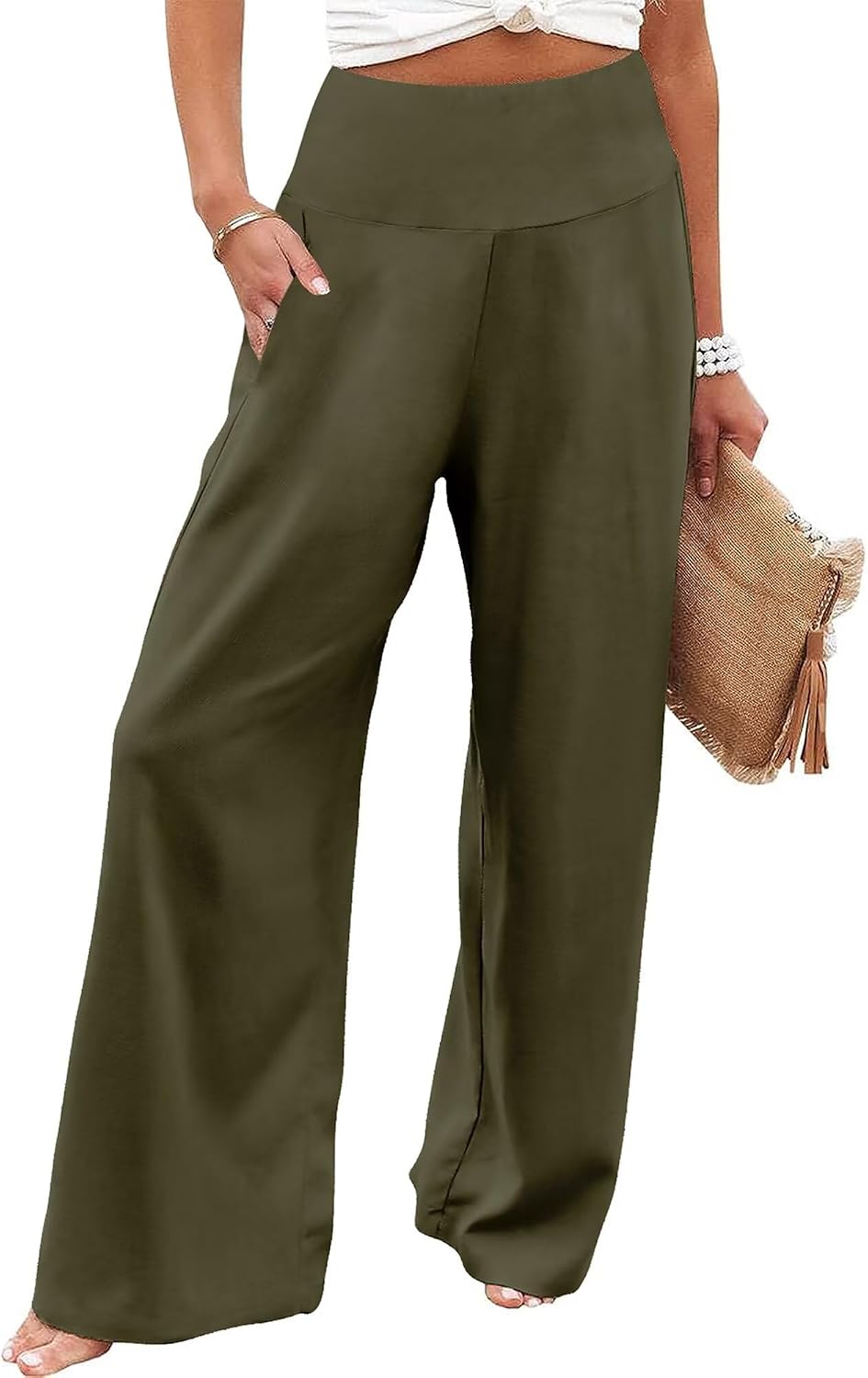 Women's Palazzo Lounge Pants Casual Wide Leg Pants High Waist Flowy Toursers with Pockets