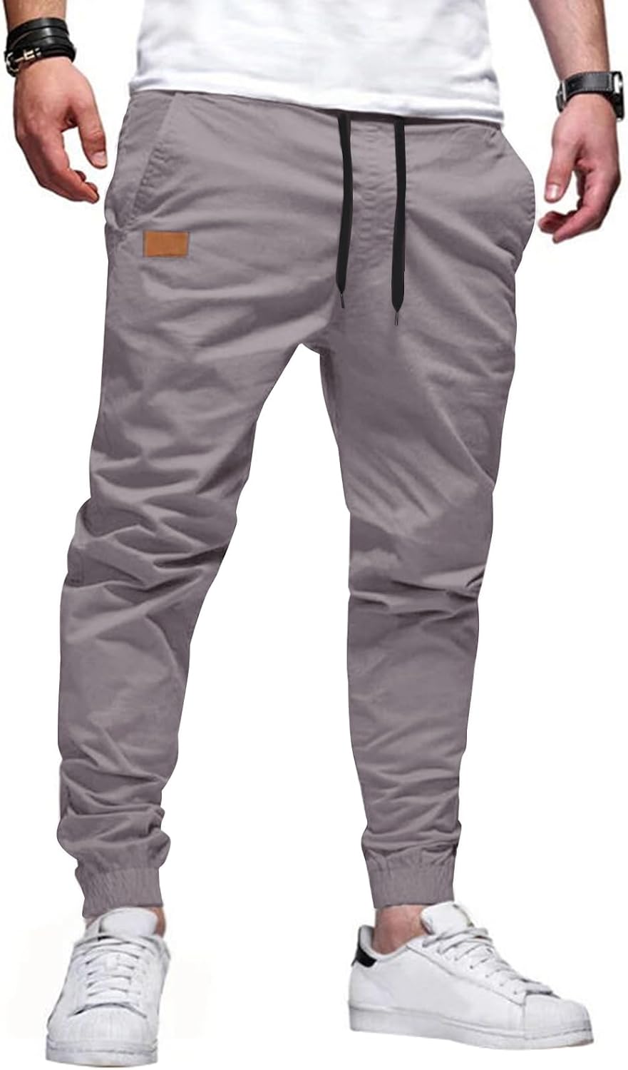 Mens Casual Joggers Pants - Cotton Drawstring Chino Cargo Pants Hiking Outdoor Twill Track Jogging Sweatpants Pants