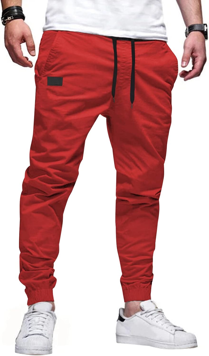 Mens Casual Joggers Pants - Cotton Drawstring Chino Cargo Pants Hiking Outdoor Twill Track Jogging Sweatpants Pants