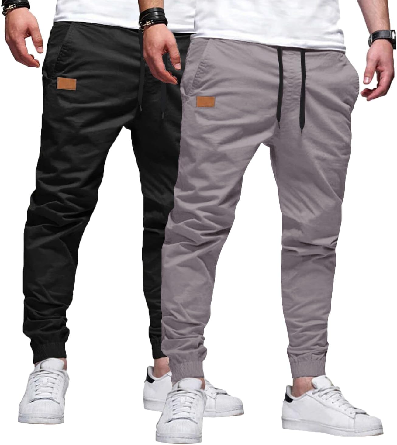 Mens Casual Joggers Pants - Cotton Drawstring Chino Cargo Pants Hiking Outdoor Twill Track Jogging Sweatpants Pants