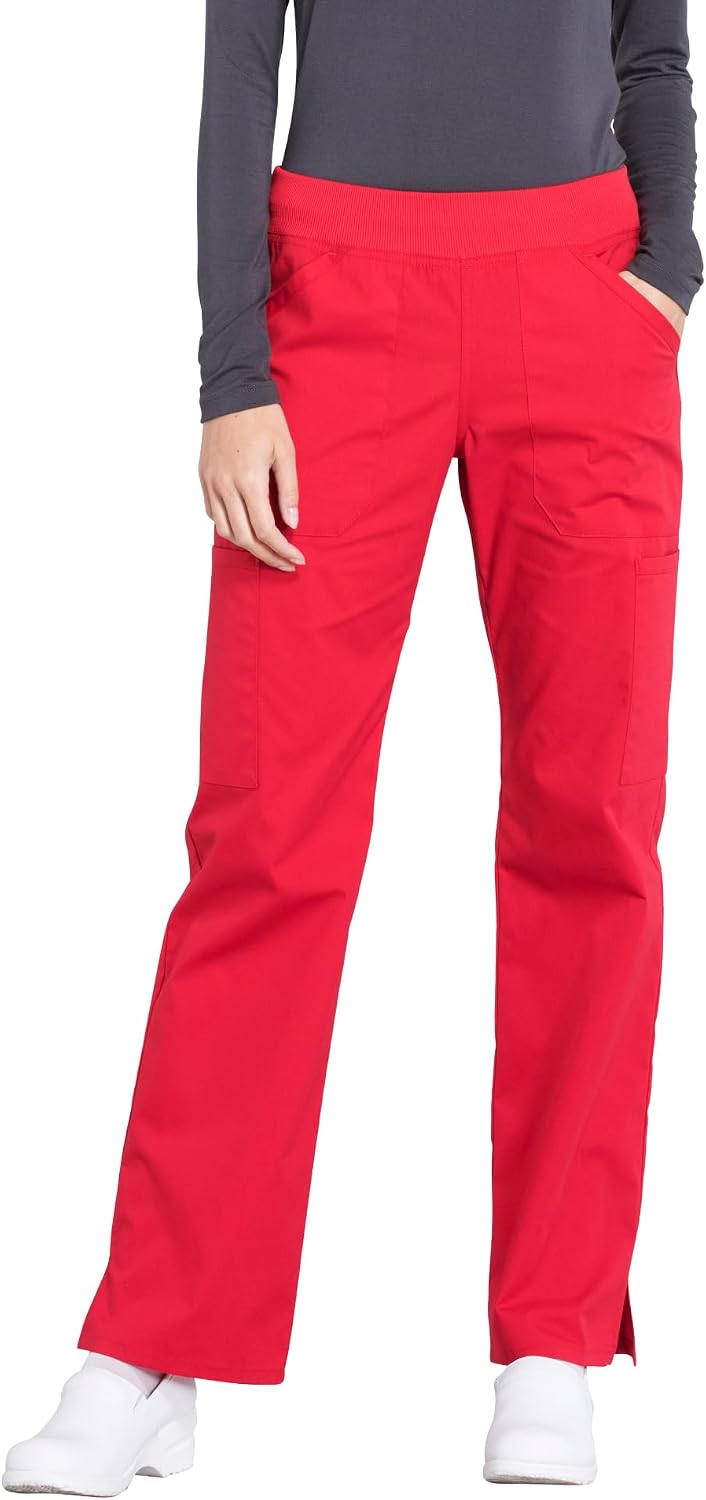 Scrubs For Women Mid Rise Straight Leg Pull On Bottoms with Soft Fabric 2-Way Stretch & 6 Pocket Work Pants - WW170