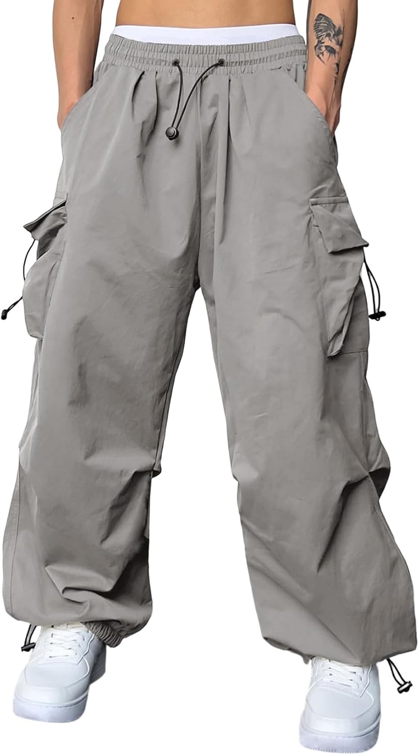 Men's Baggy Cargo Pants Trendy Casual Parachute Pant Loose Fit Harem Joggers with Pockets for Streetwear