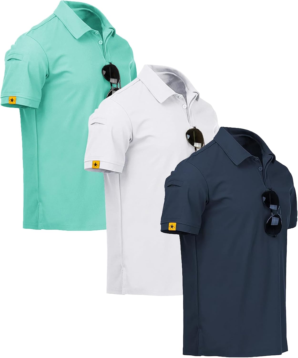 3 Pack Mens Polo Shirt Short Sleeve Sports Performance Business Casual Golf Shirts for Men Collared Tactical T-Shirts