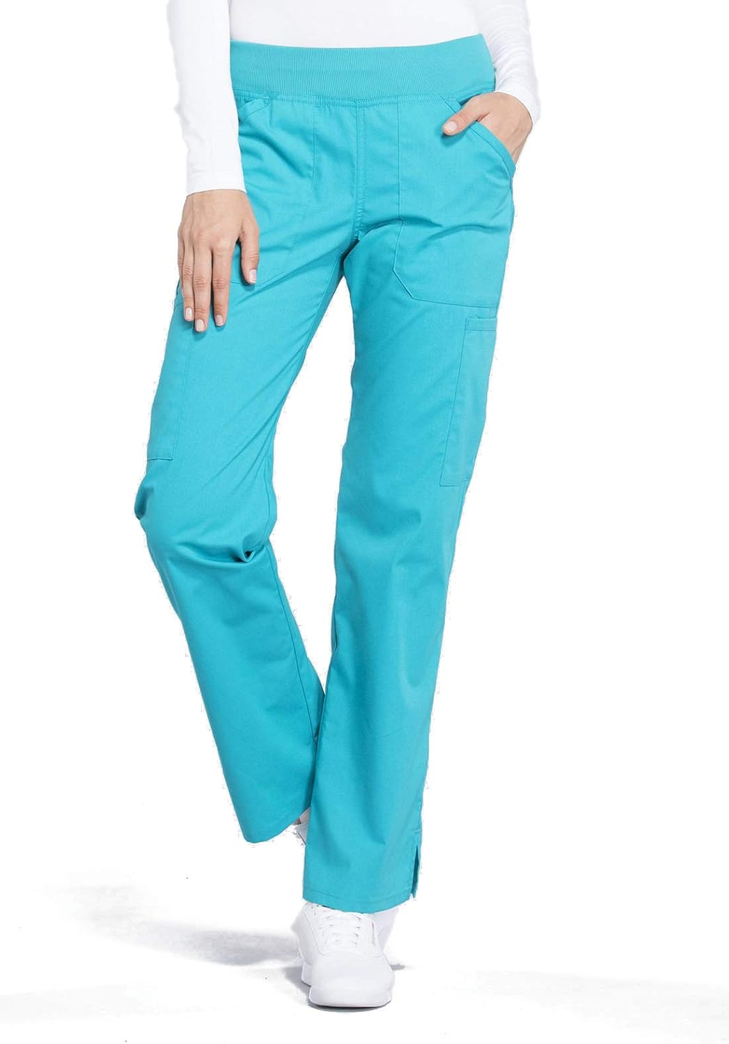 Scrubs For Women Mid Rise Straight Leg Pull On Bottoms with Soft Fabric 2-Way Stretch & 6 Pocket Work Pants - WW170
