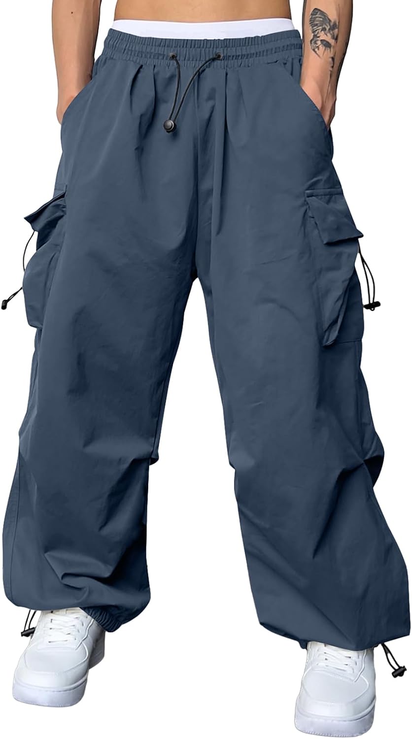 Men's Baggy Cargo Pants Trendy Casual Parachute Pant Loose Fit Harem Joggers with Pockets for Streetwear