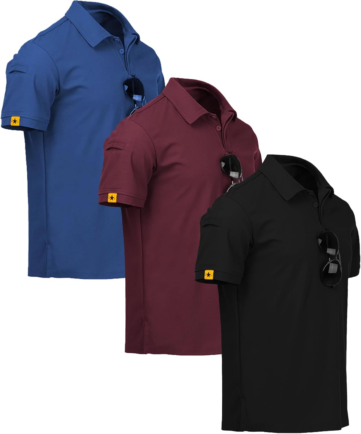 3 Pack Mens Polo Shirt Short Sleeve Sports Performance Business Casual Golf Shirts for Men Collared Tactical T-Shirts