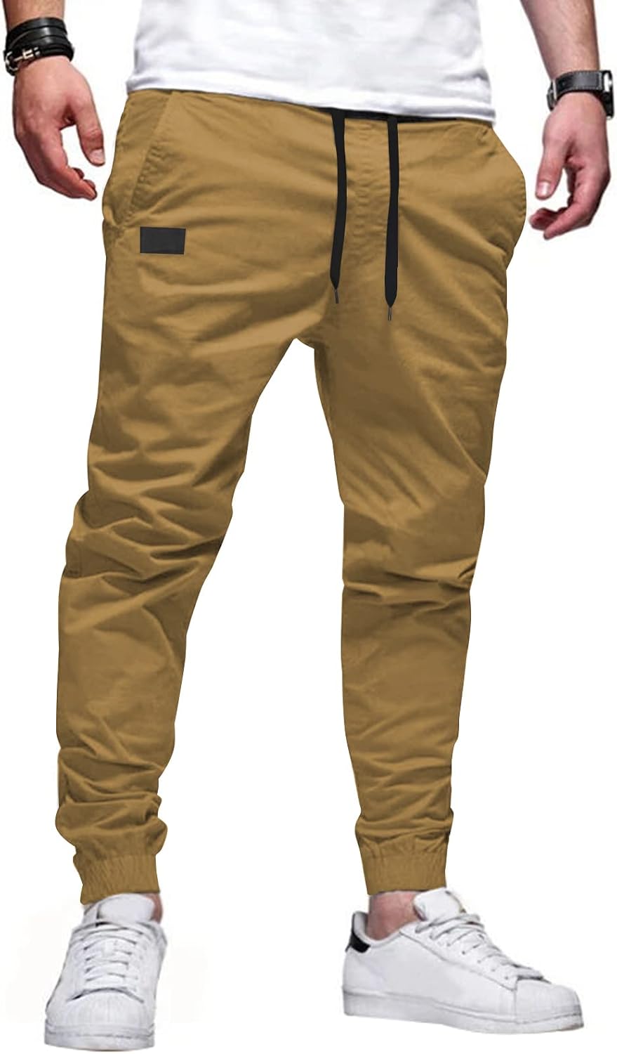 Mens Casual Joggers Pants - Cotton Drawstring Chino Cargo Pants Hiking Outdoor Twill Track Jogging Sweatpants Pants