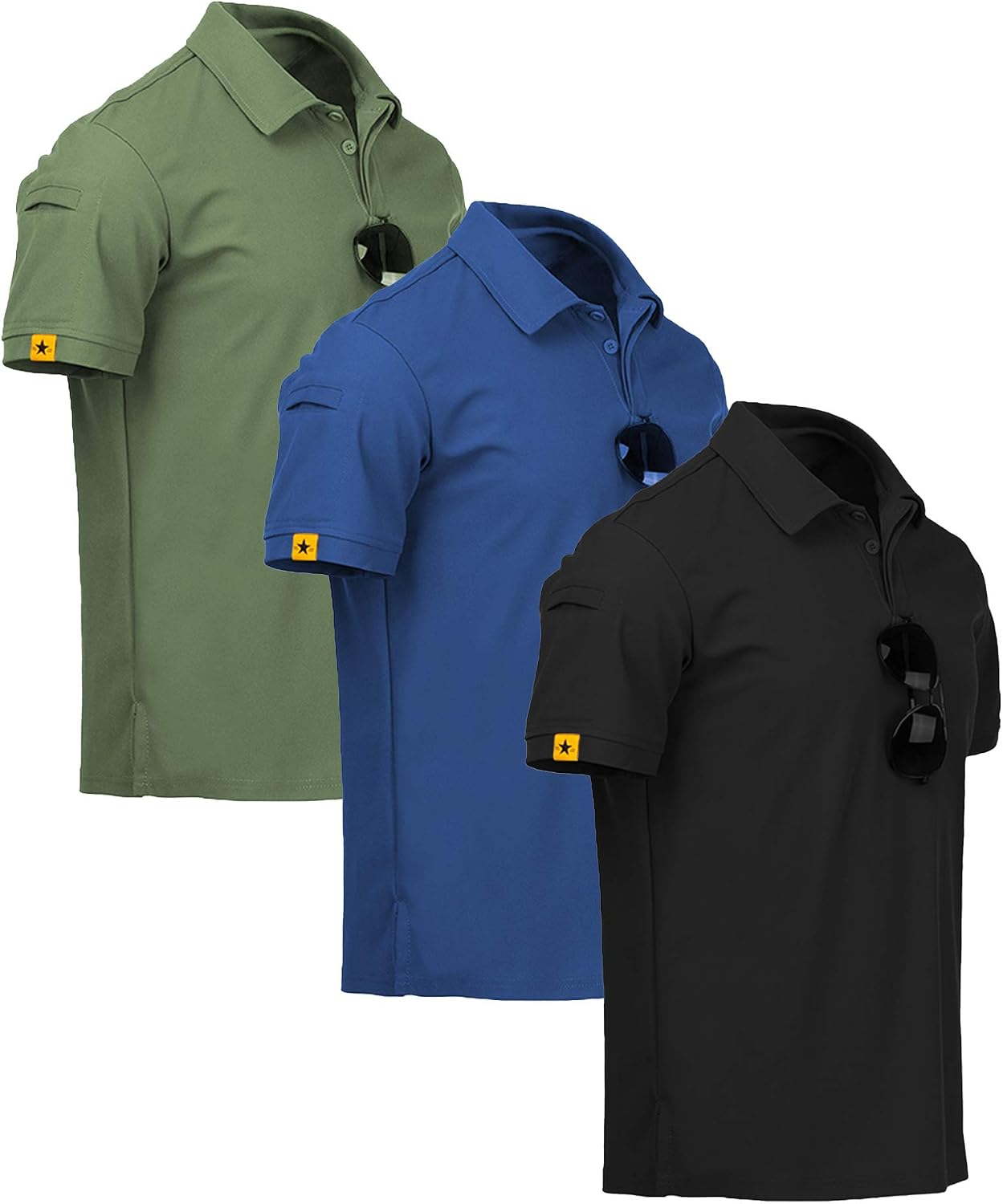 3 Pack Mens Polo Shirt Short Sleeve Sports Performance Business Casual Golf Shirts for Men Collared Tactical T-Shirts