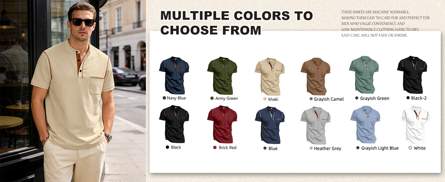 Mens Henley Shirt Short Sleeve T-Shirt Casual Pullover Summer Lightweight Tee Shirts with Button