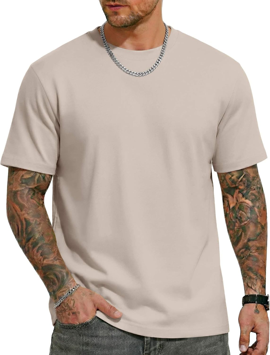 Mens T Shirts Short Sleeve Heavyweight Tshirt Casual Crew Neck Tee Shirts for Men