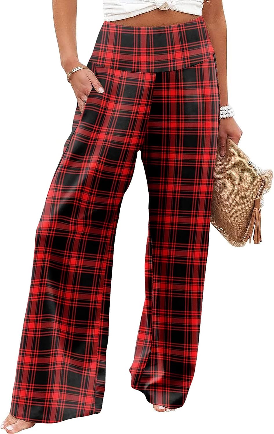 Women's Palazzo Lounge Pants Casual Wide Leg Pants High Waist Flowy Toursers with Pockets