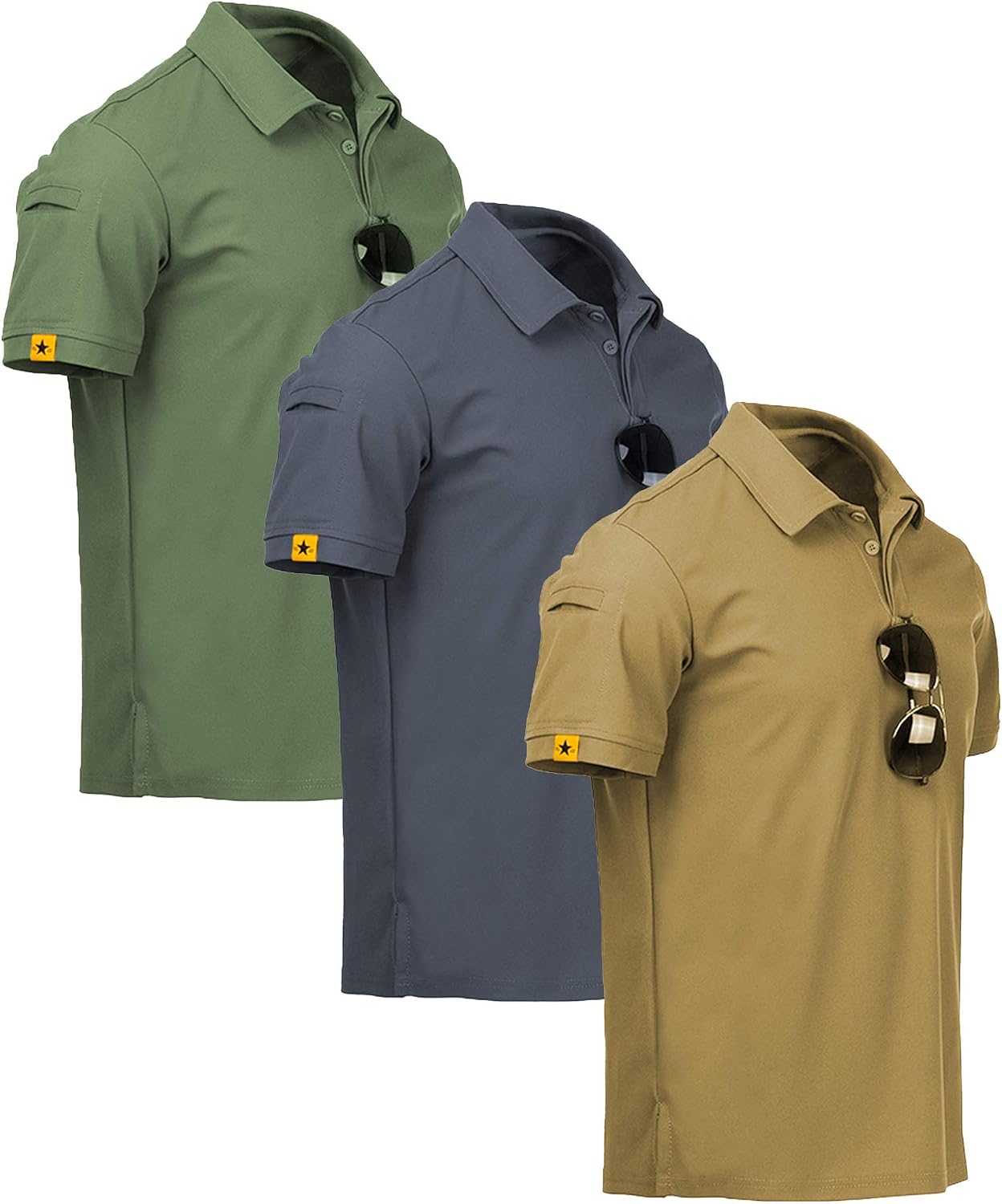 3 Pack Mens Polo Shirt Short Sleeve Sports Performance Business Casual Golf Shirts for Men Collared Tactical T-Shirts