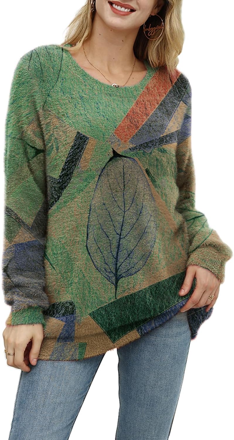 Women Christmas Sweater Graphic Printed Oversized Pullover Sweaters Casual Loose Knit Tops S01