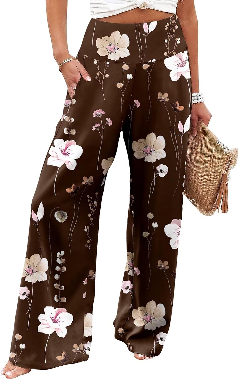 Women's Palazzo Lounge Pants Casual Wide Leg Pants High Waist Flowy Toursers with Pockets