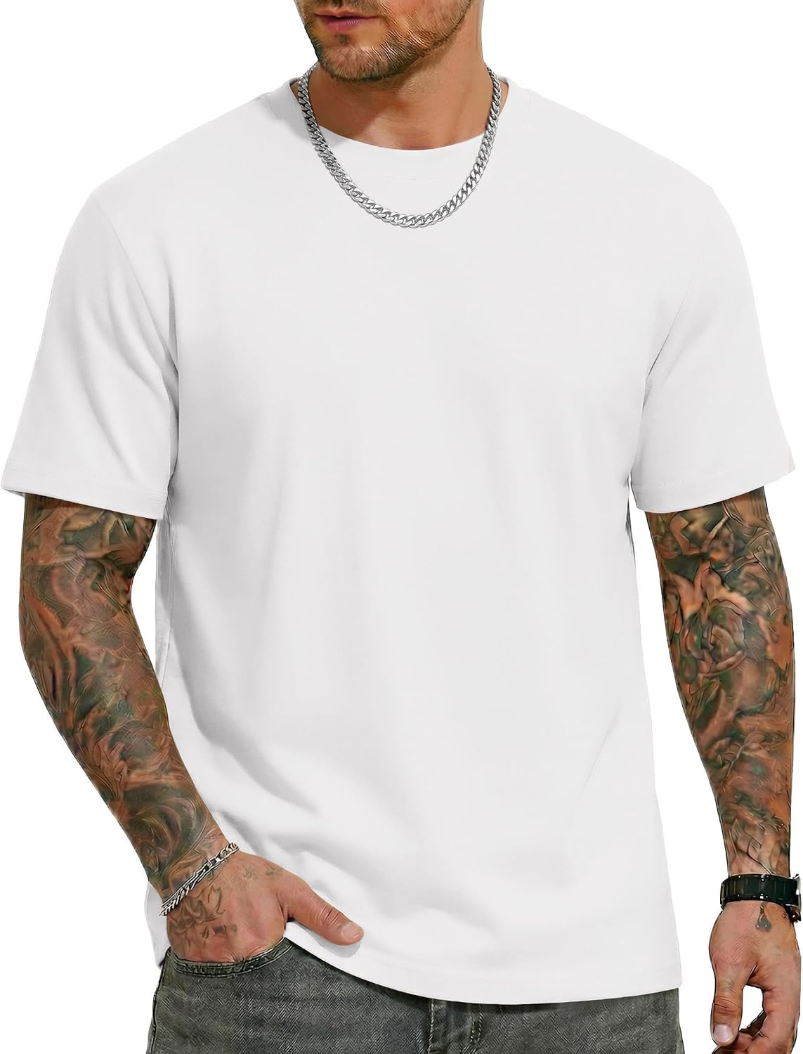 Mens T Shirts Short Sleeve Heavyweight Tshirt Casual Crew Neck Tee Shirts for Men
