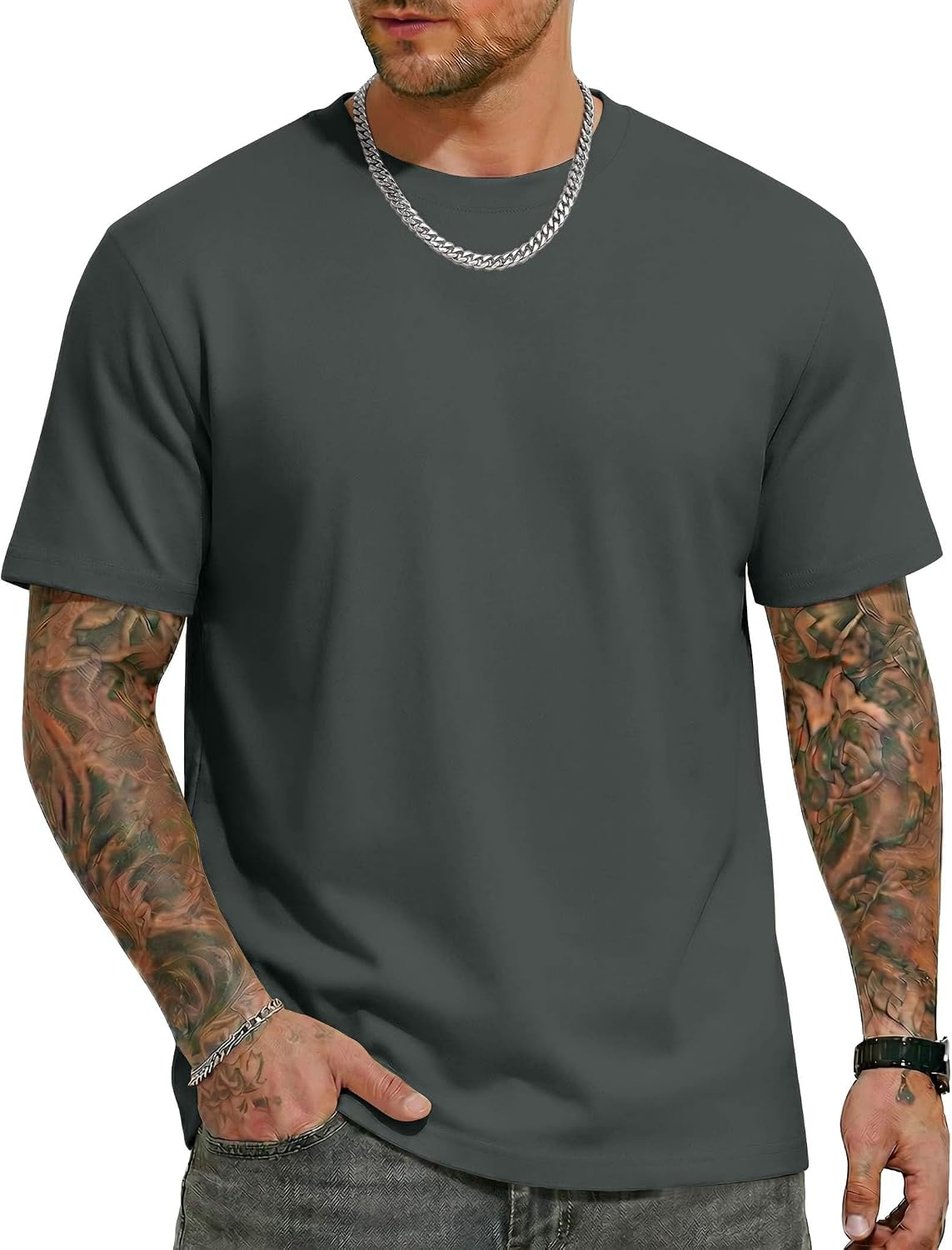 Mens T Shirts Short Sleeve Heavyweight Tshirt Casual Crew Neck Tee Shirts for Men