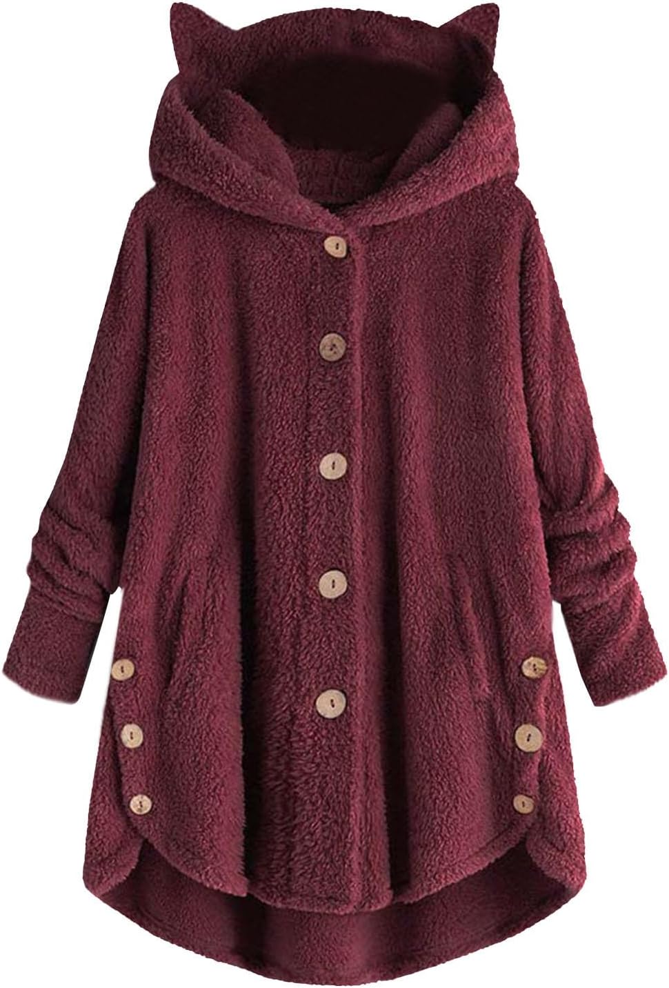 Womens Warm Fleece Jackets Fuzzy Hooded Casual Loose Coats Ladies Fall Winter Cardigan Sweaters Outerwear with Pockets