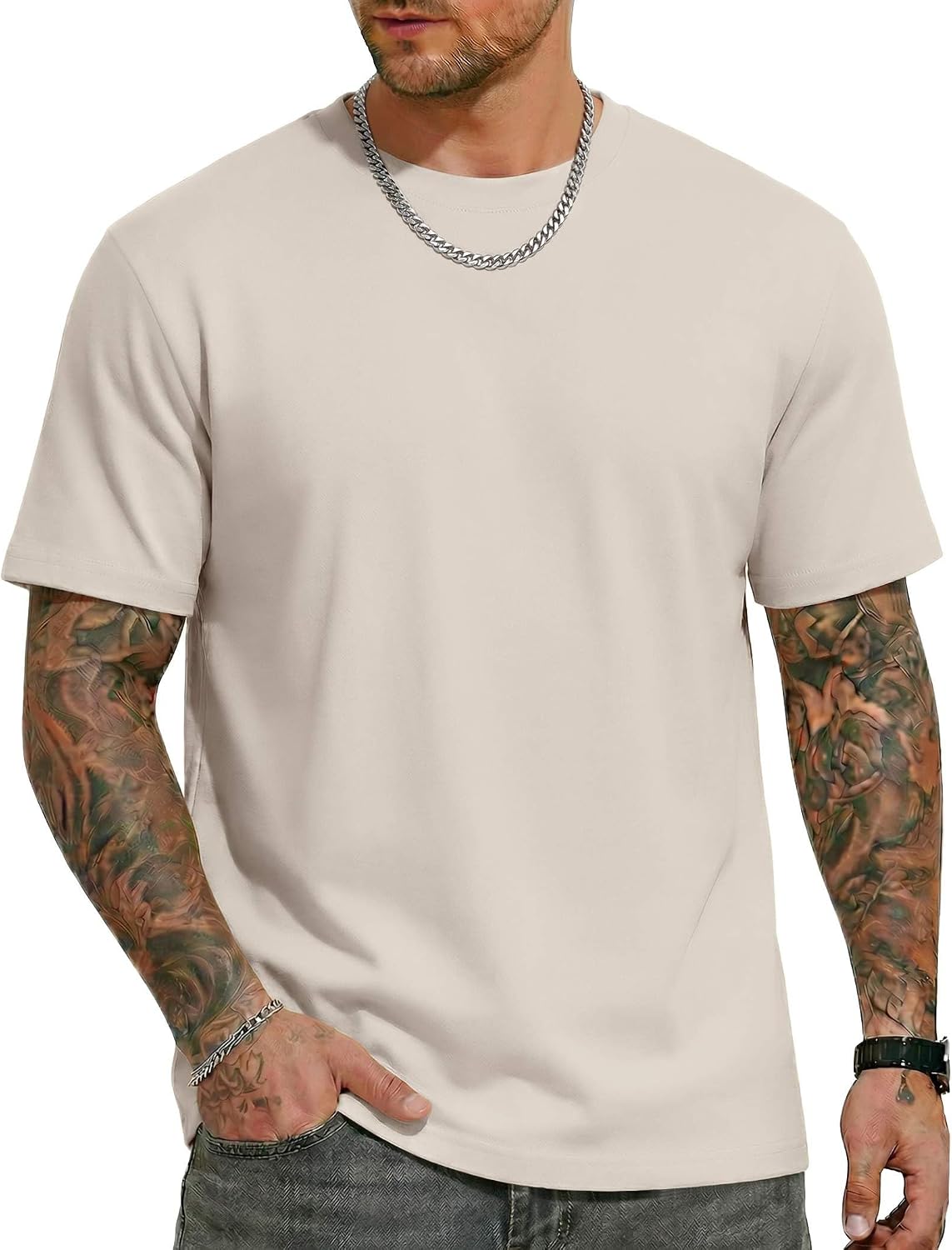 Mens T Shirts Short Sleeve Heavyweight Tshirt Casual Crew Neck Tee Shirts for Men